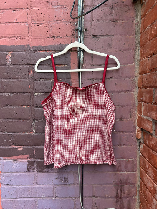 90's Vintage Red & White Gingham Tank / Size XXL