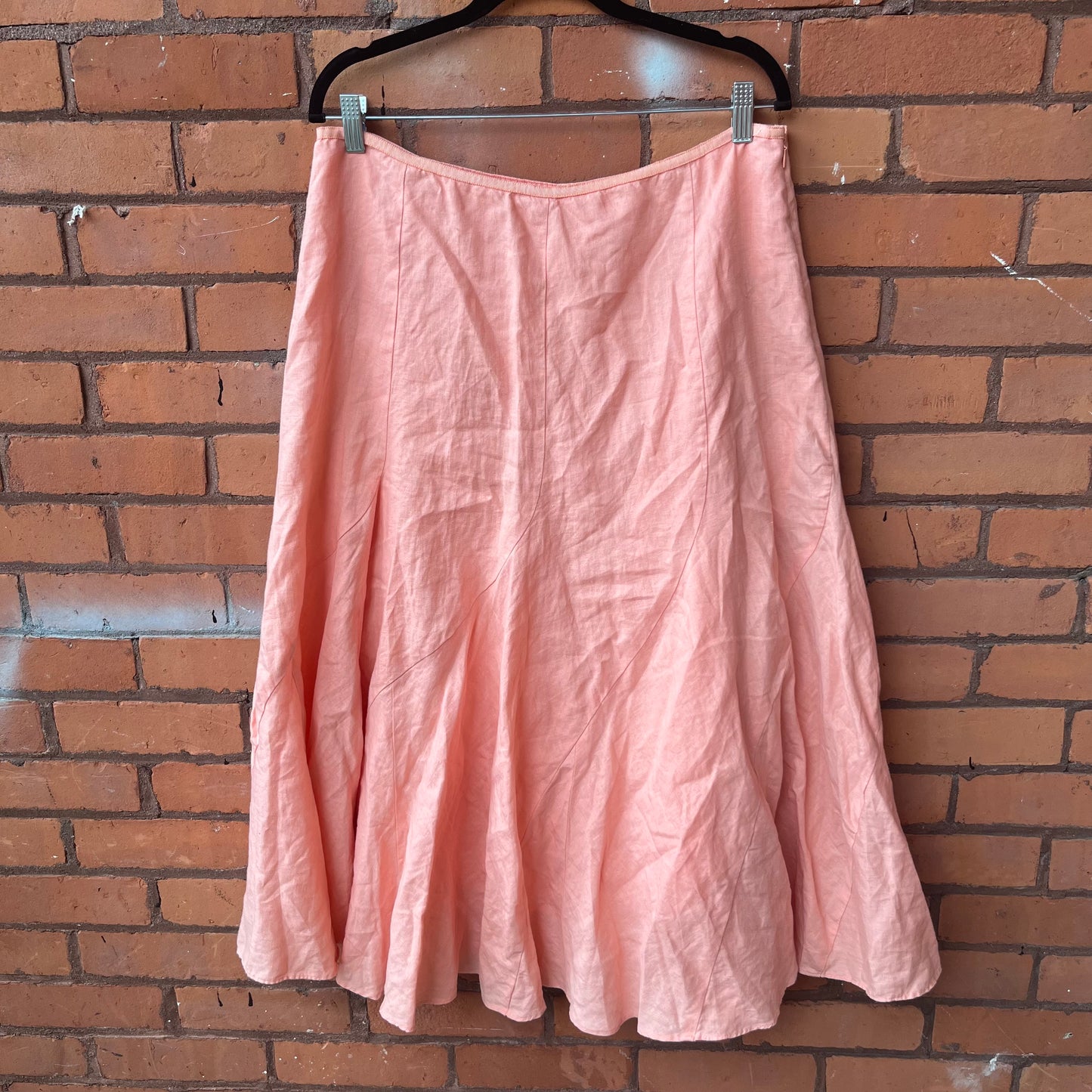 90’s Vintage Pink Linen Flowy Maxi Skirt / 36 Waist
