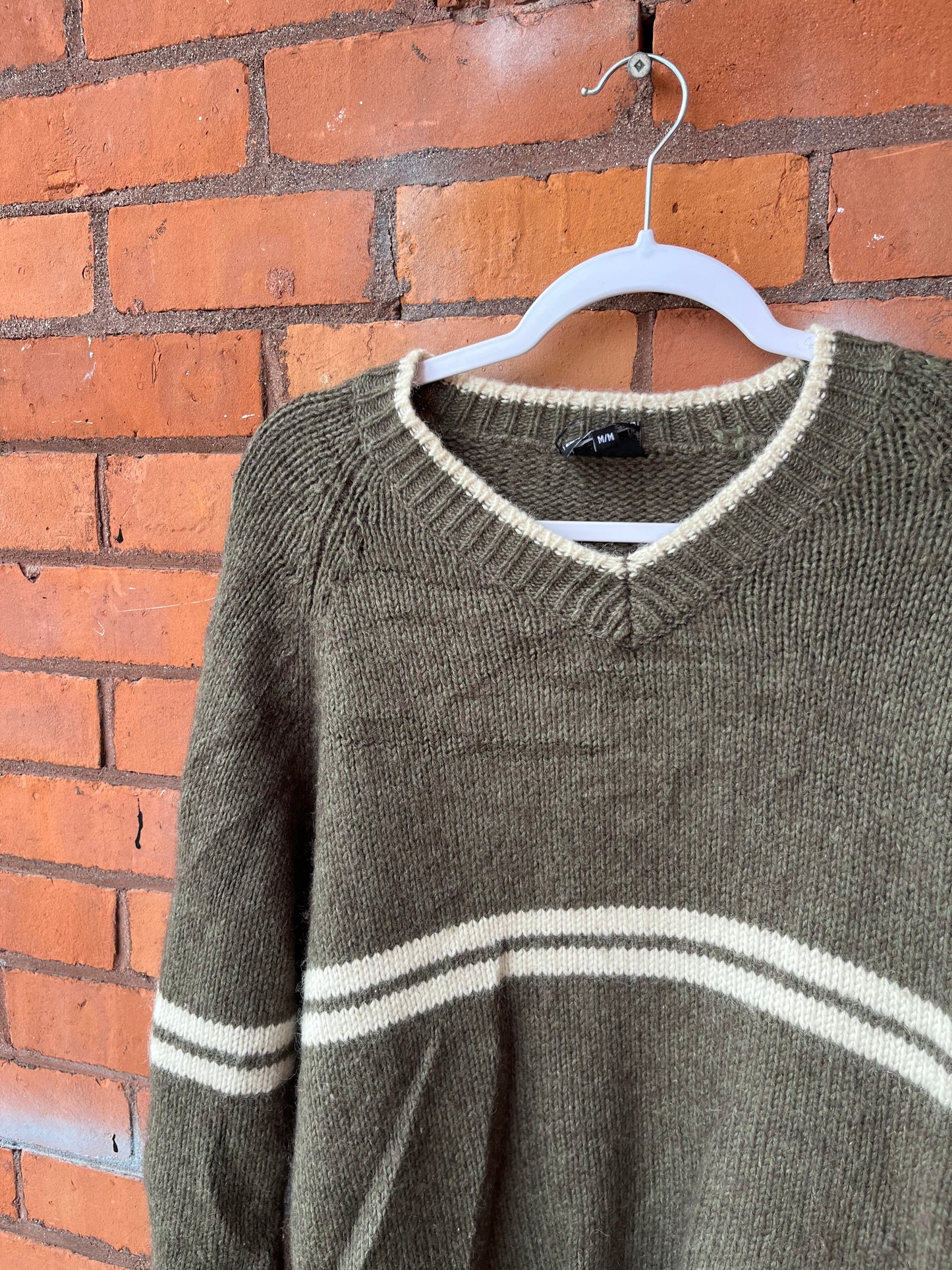 90’s Vintage Green Wool Varsity Knit Sweater / Size L