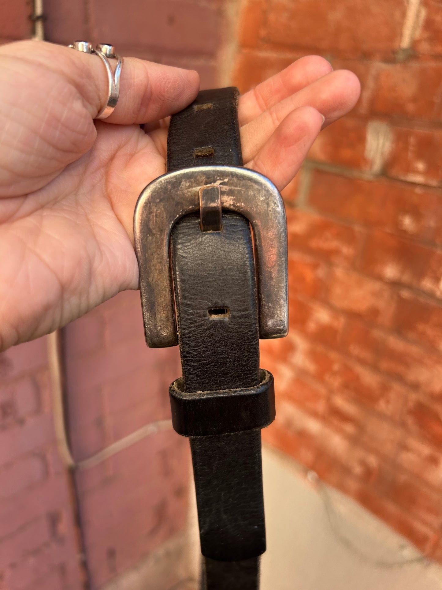 90's Vintage Black Leather Classic Belt / Size S-M