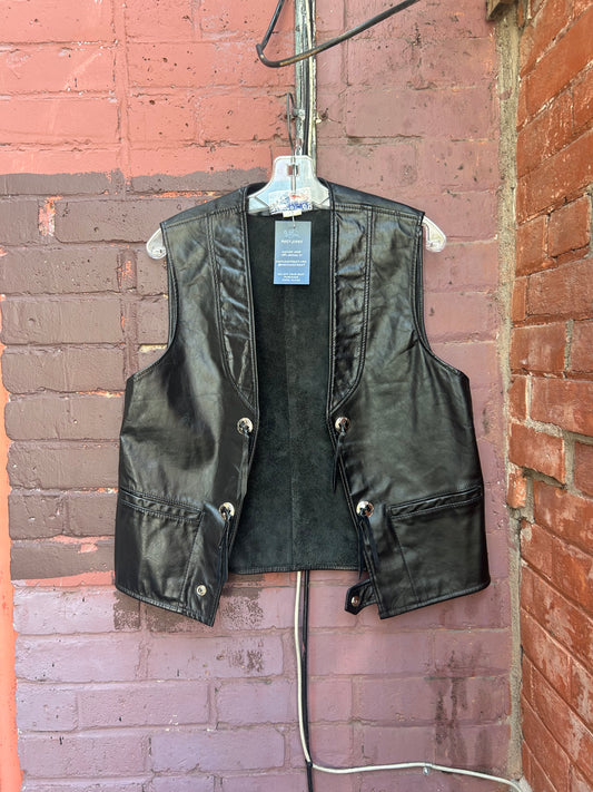 90's Vintage Black Leather Western Concho Vest / Size L