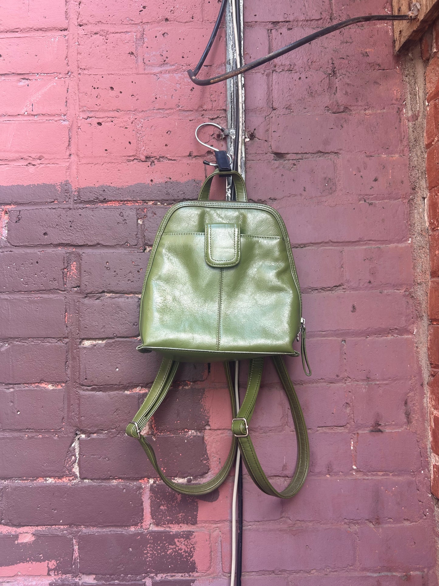90’s Vintage Green Leather Mini Back Pack