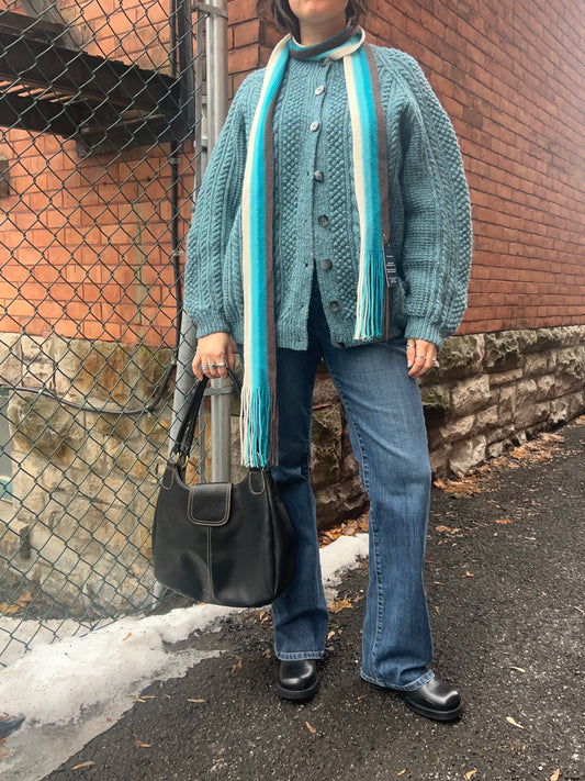 Y2K Vintage Blue Striped Long Skinny Scarf