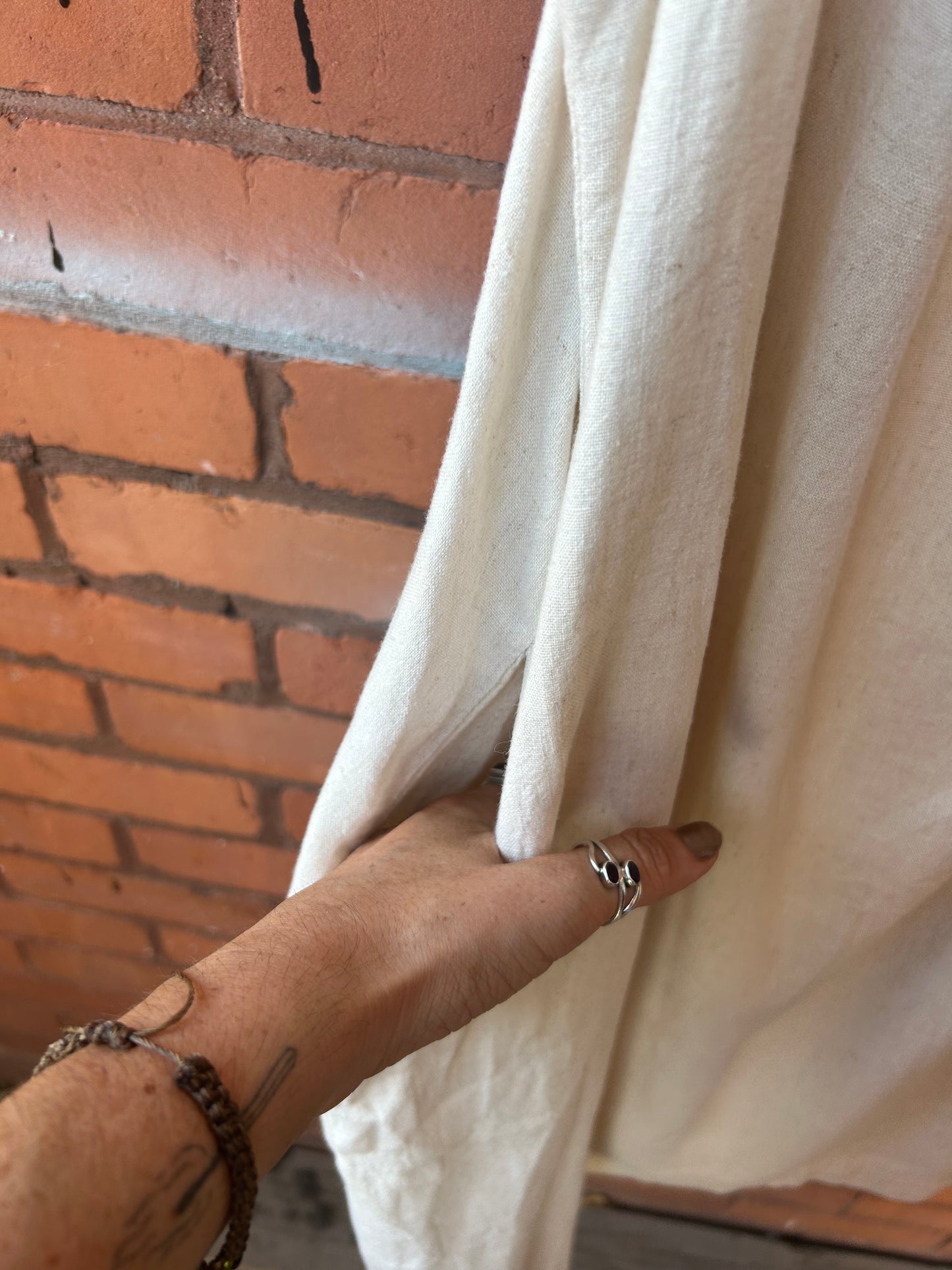90’s Vintage Beige Linen Mini Dress / Size L