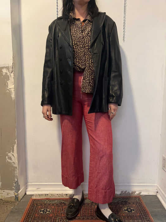 90’s Vintage Black Leather Double Breasted Jacket / Size M