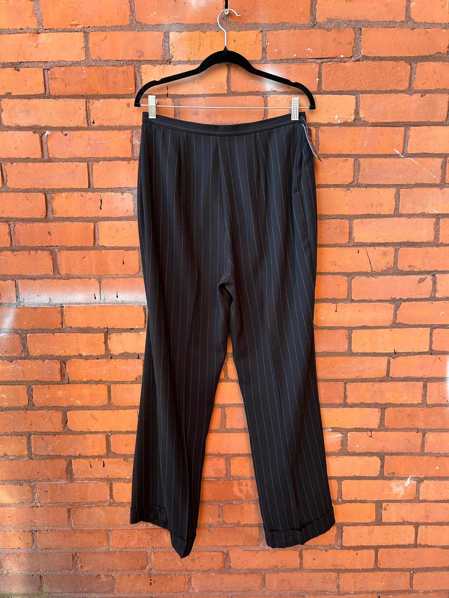 90’s Vintage Black & Gold Pinstripe Trousers / 30 Waist