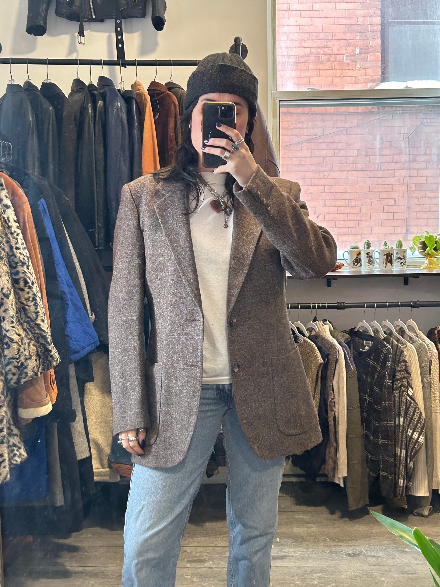 90’s Vintage Taupe Brown Wool Blazer / Size L