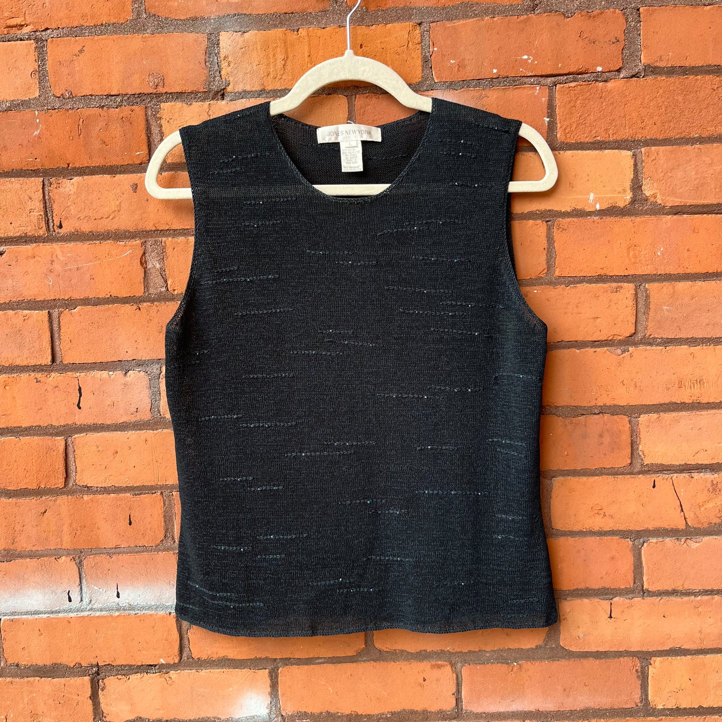 90’s Vintage Black Light Knit Beaded Tank Top / Size L