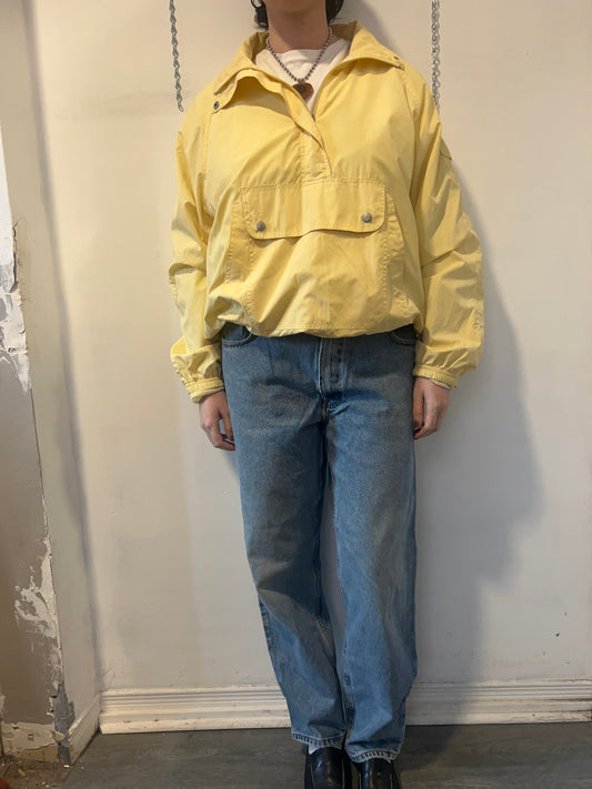 90's Vintage Sporty Yellow Pullover Windbreaker Jacket / Size M