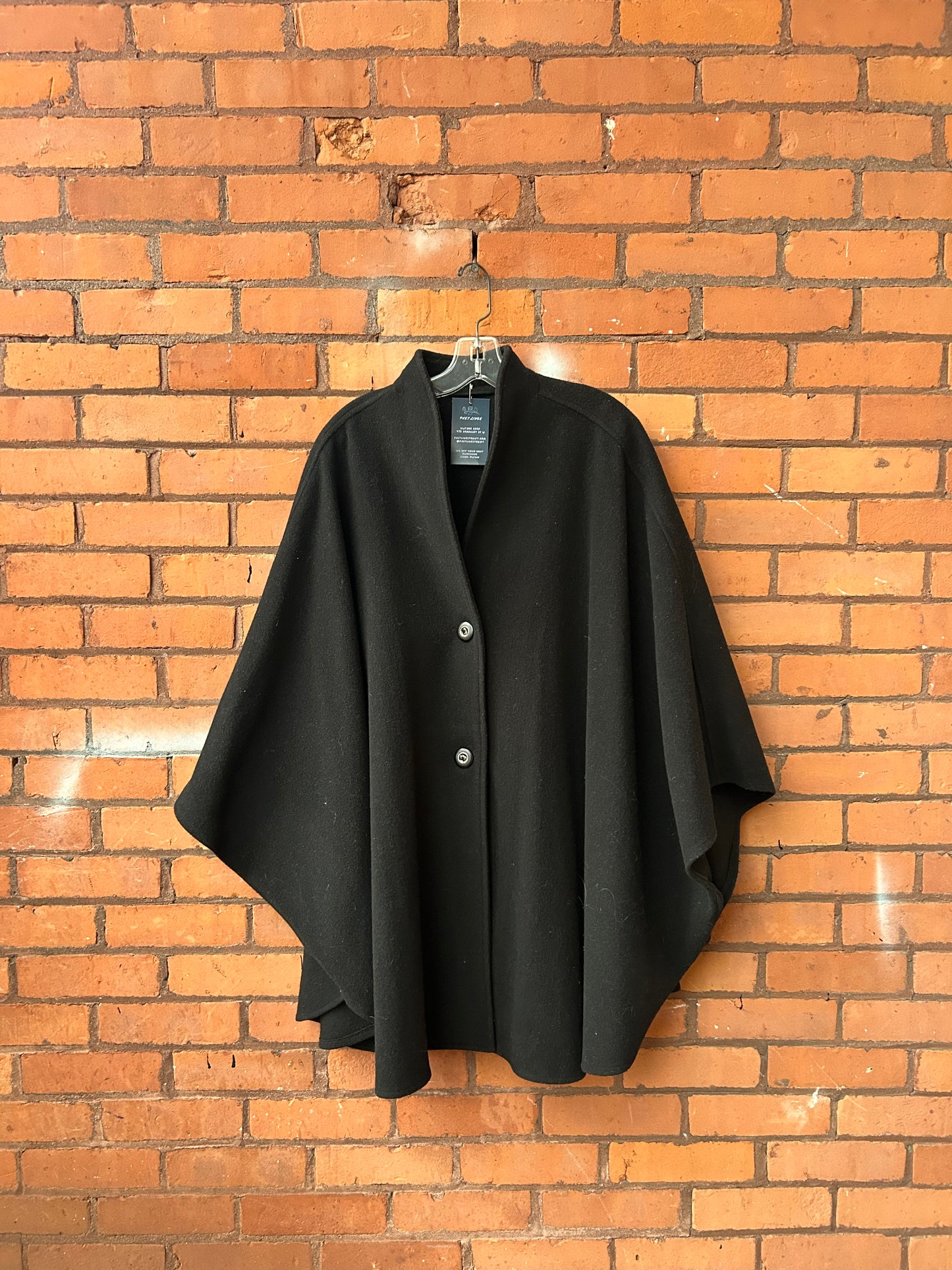 90’s Vintage Black Wool Cashmere Blend Cape Coat