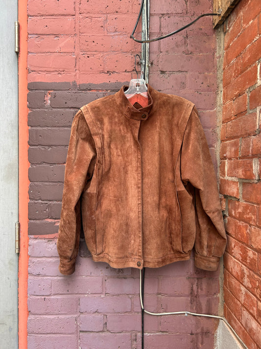 80's Vintage Brown Suede Bomber Jacket / Size S