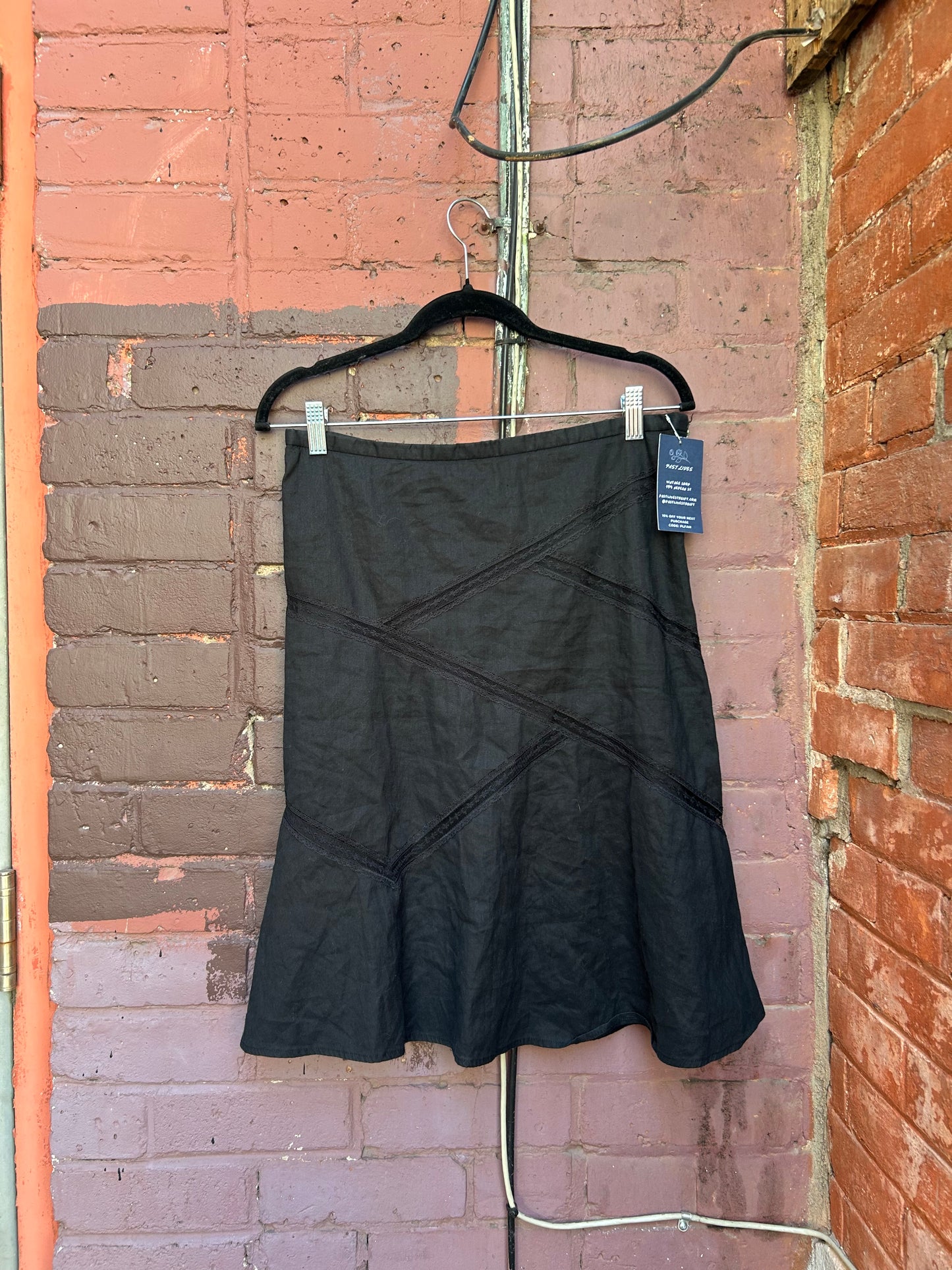 Y2K Black Linen Midi Skirt / 30 Waist