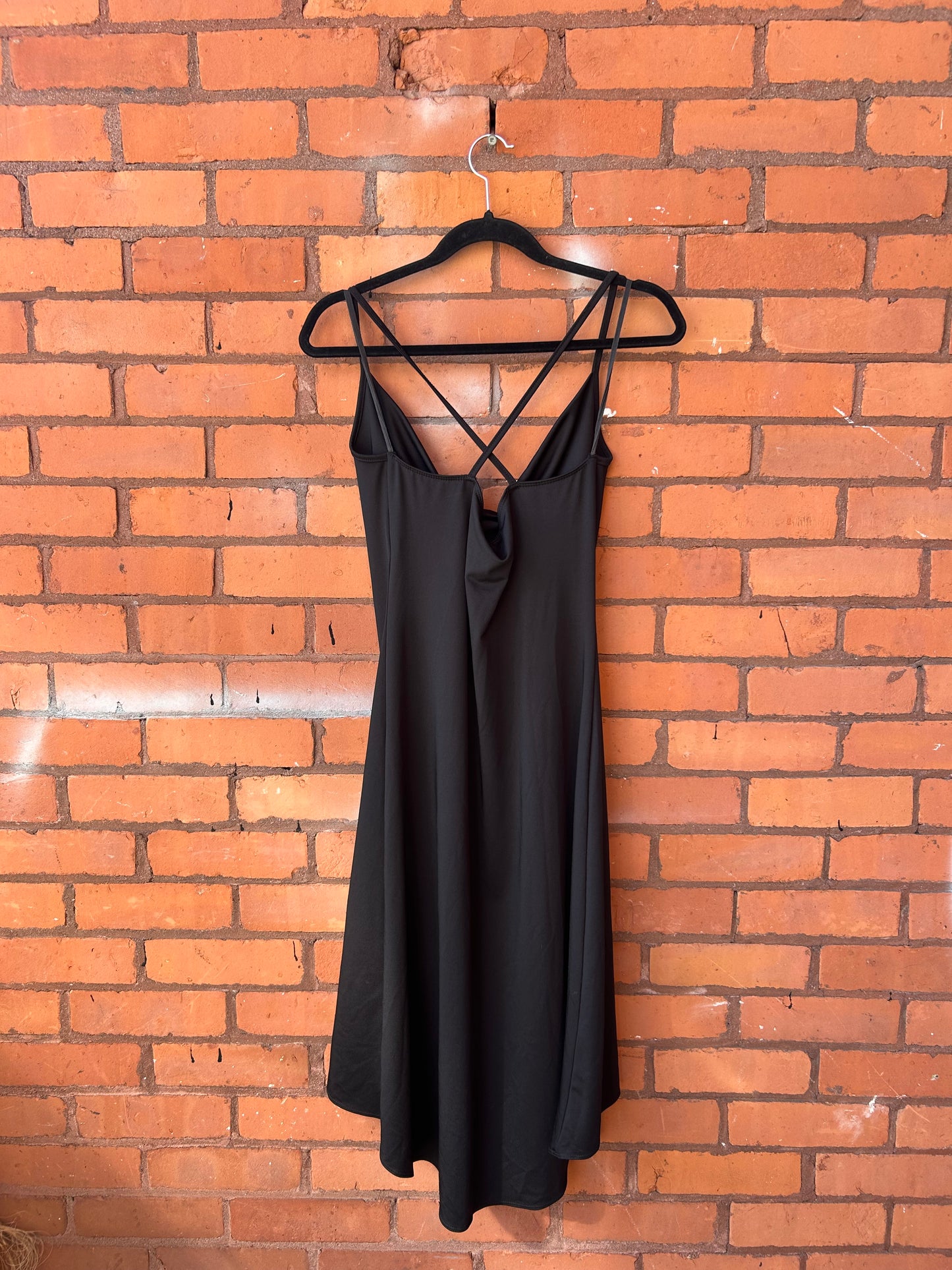 90’s Vintage Black Cowlneck Strappy Midi Dress / Size L