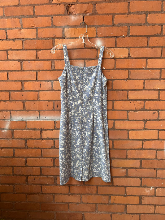 90’s Vintage Blue Floral Square Neck Mini Dress / Size 6
