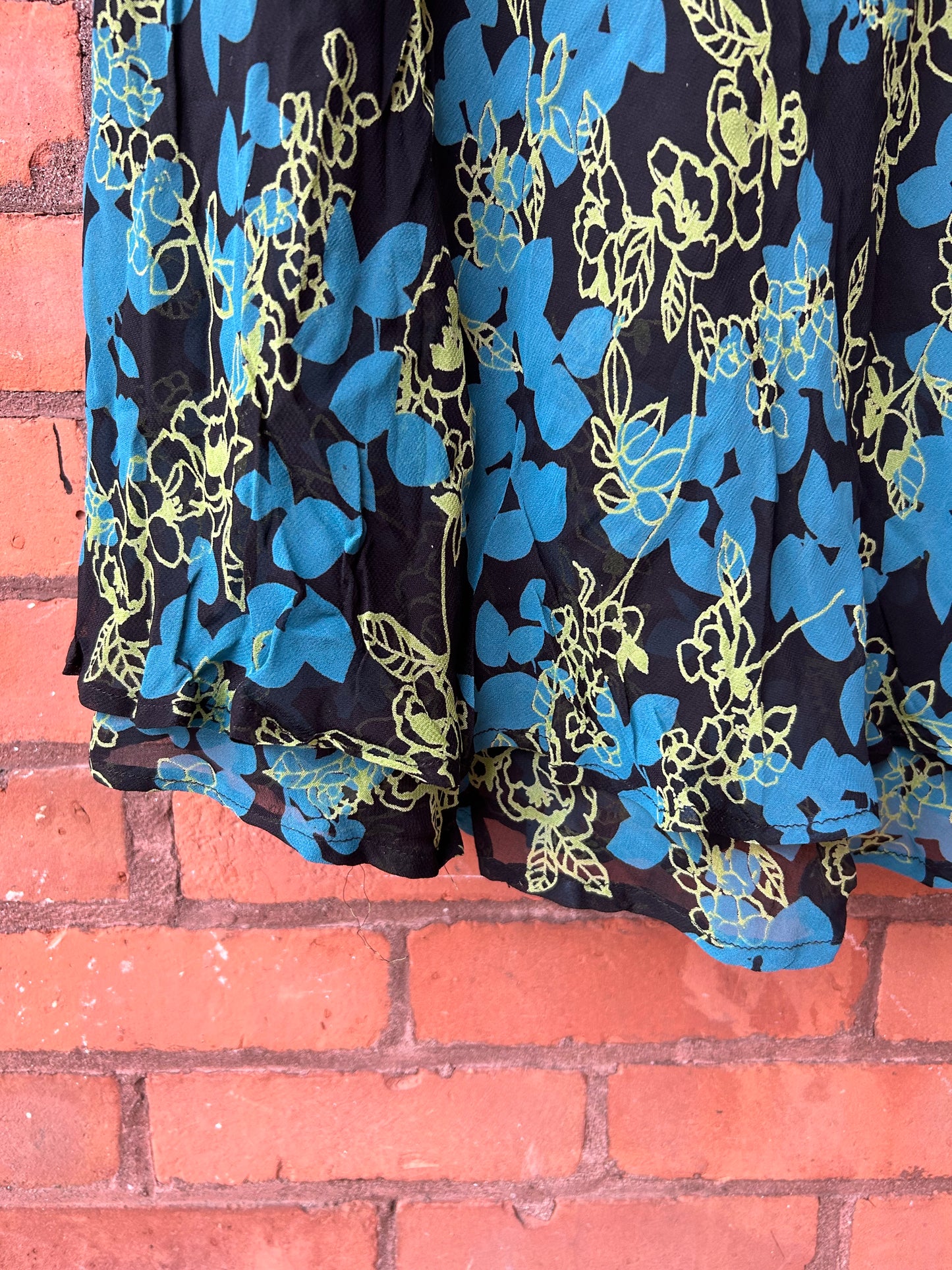 Y2K Vintage Blue & Green Floral Flowy Maxi Skirt / 28-32 Waist