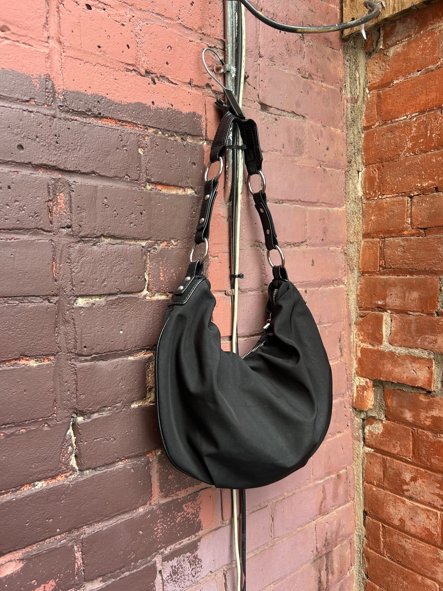 Y2K Vintage Black Nylon Ring Shoulder Purse