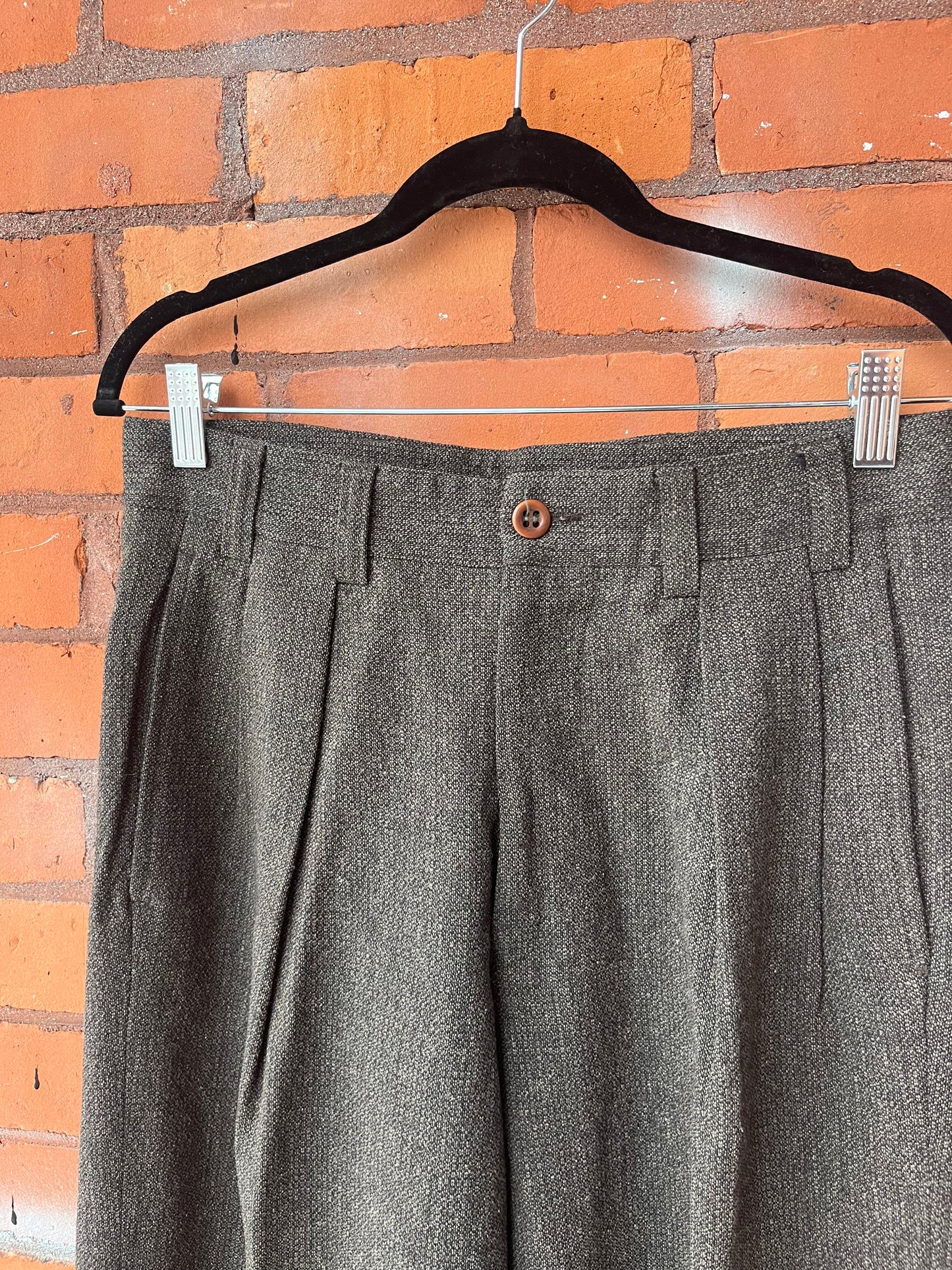 90’s Vintage Taupe Pleated Wool Trousers / 30 Waist