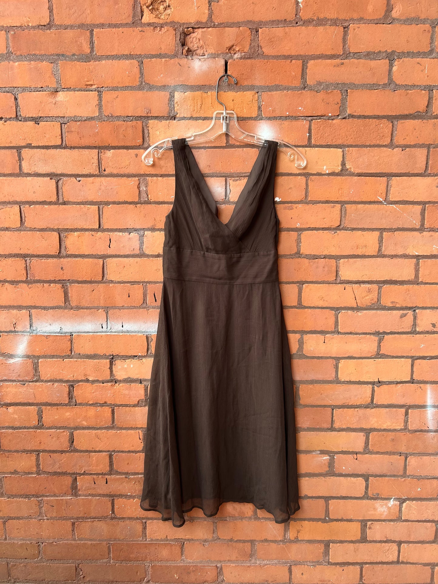 Y2K Vintage Brown Silk Midi Dress / Size 0-2