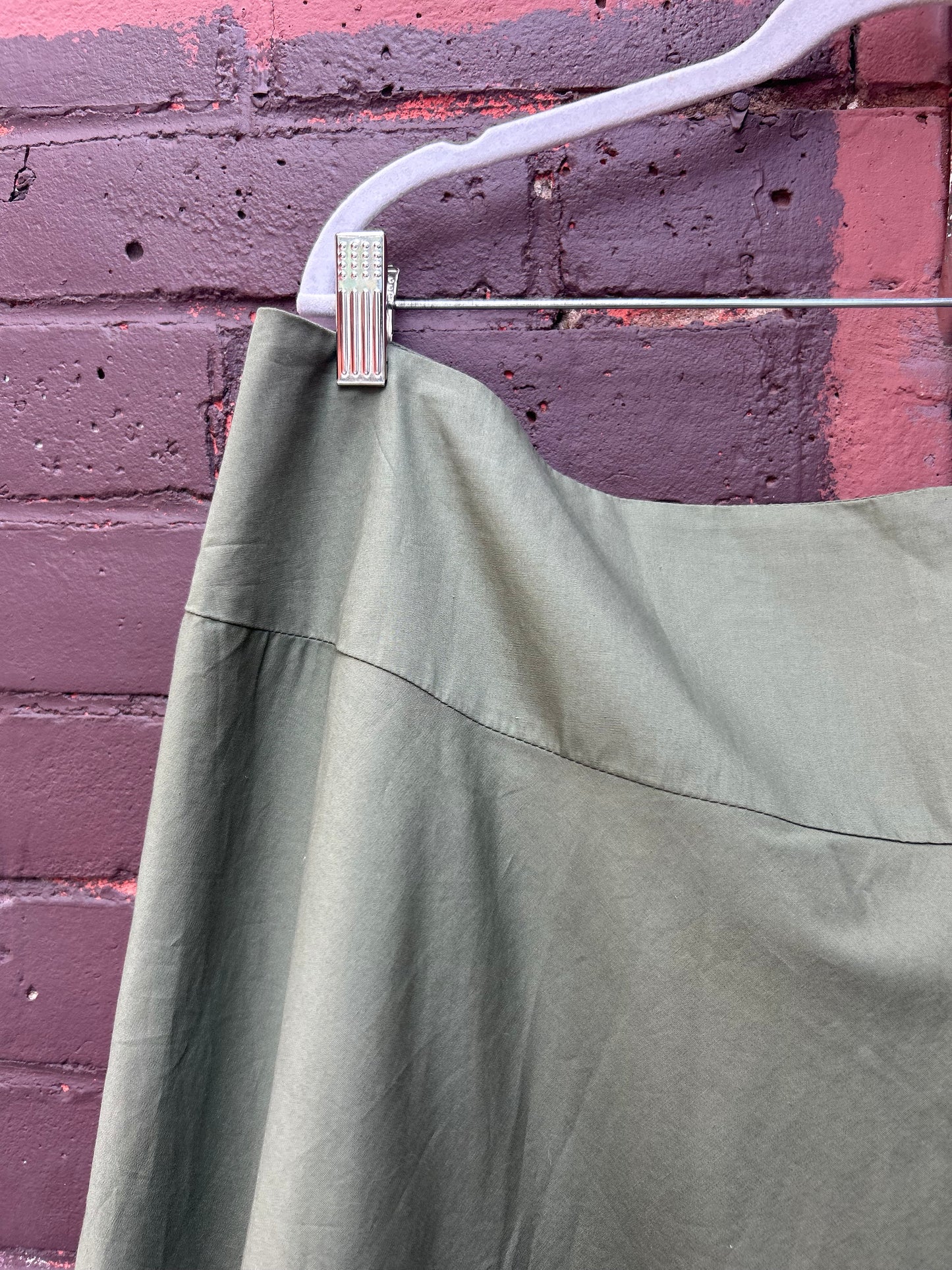 Y2K Vintage Green Cotton Embroidered Midi Skirt / 42 Waist