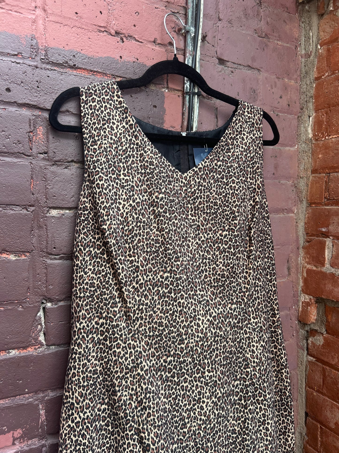 90's Vintage Leopard Print Mini Dress / Size 14