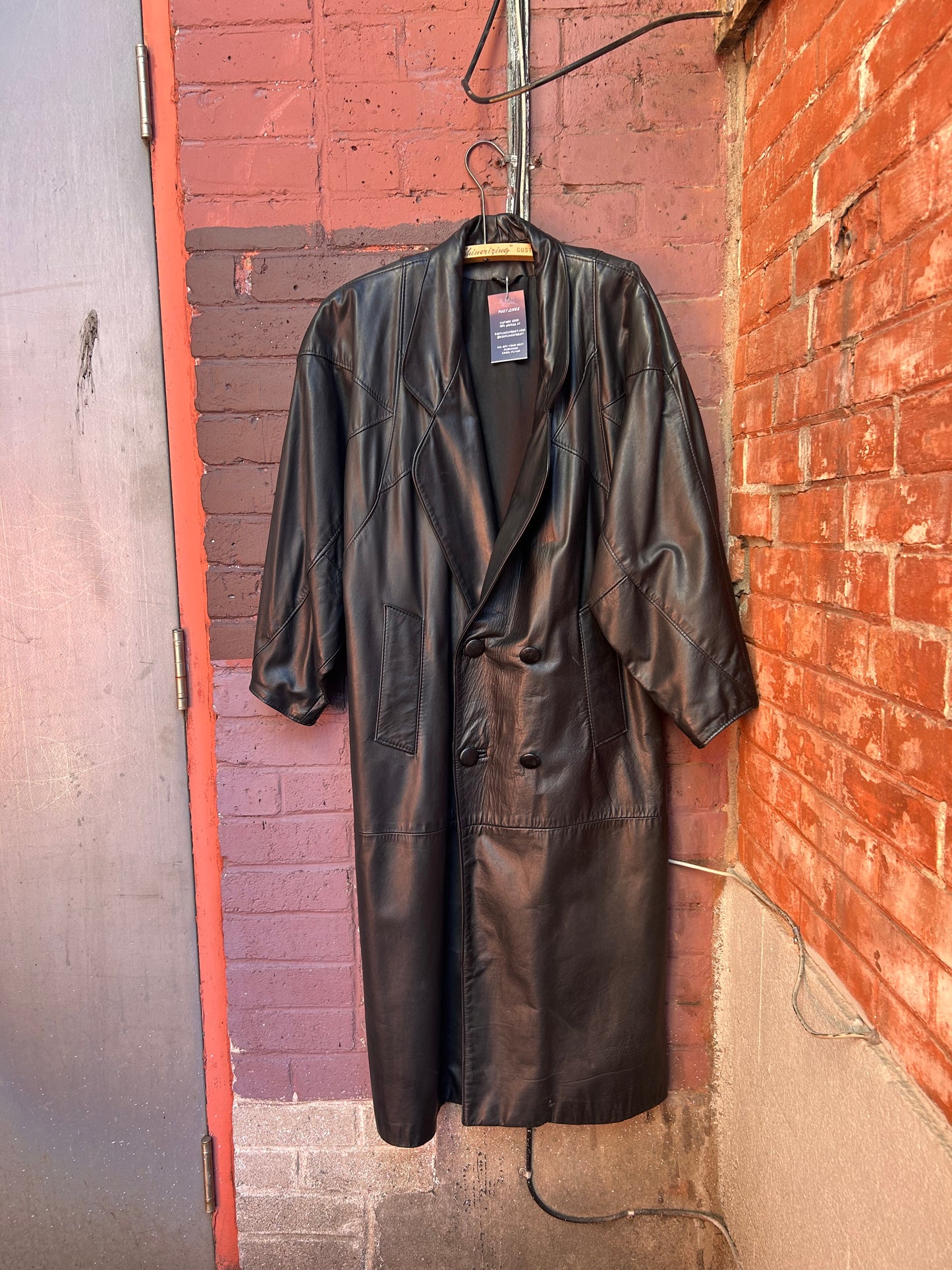 90's Vintage Black Leather Double Breasted Coat / Size S