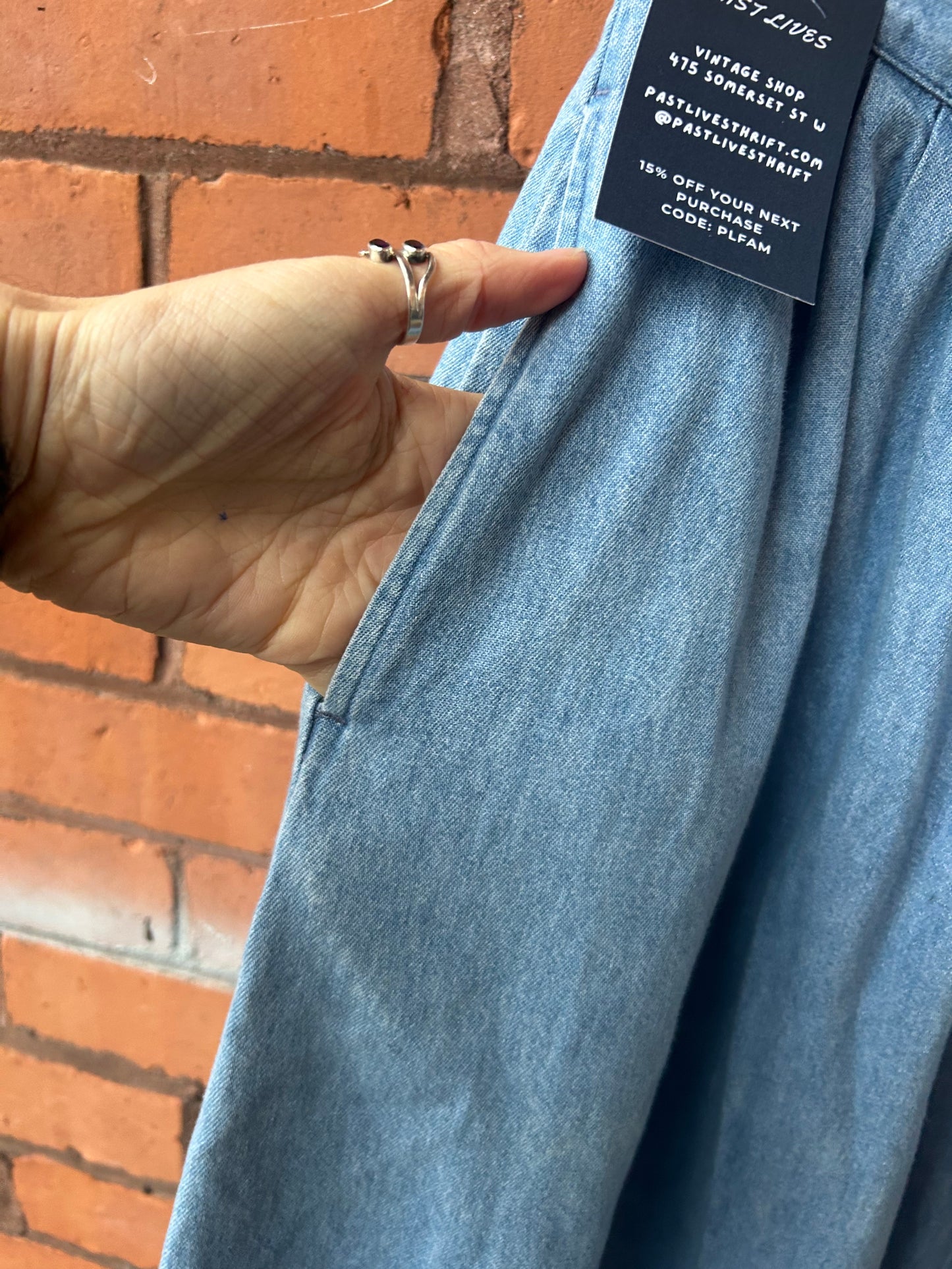 90’s Vintage Denim Button Down Maxi Skirt / 32 Waist