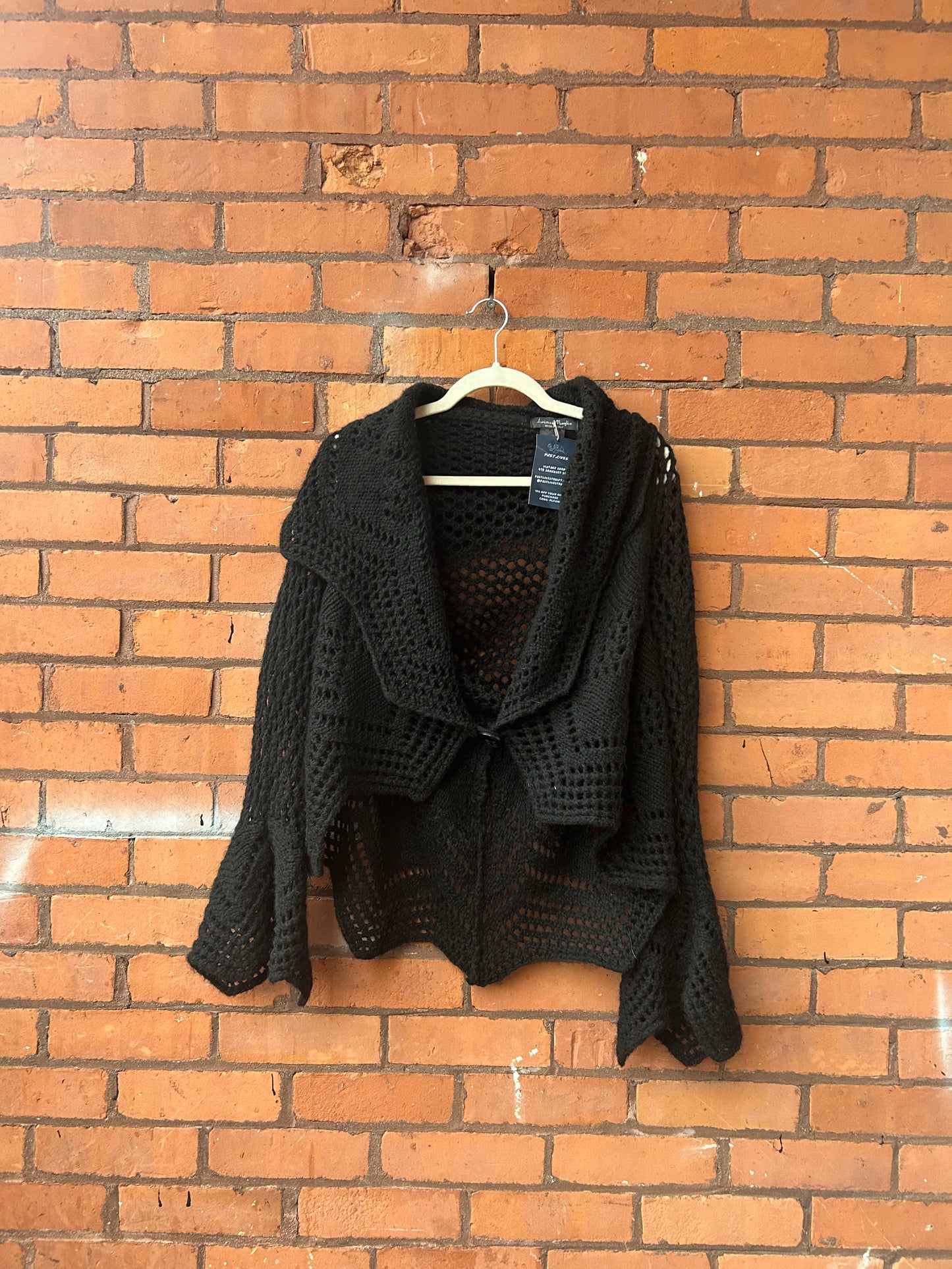 Y2K Vintage Witchy Black Mohair Crotchet Cardigan / Size XL