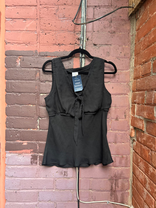 90's Vintage Black Sheer Mesh Tie Chest Tank Top / Size L