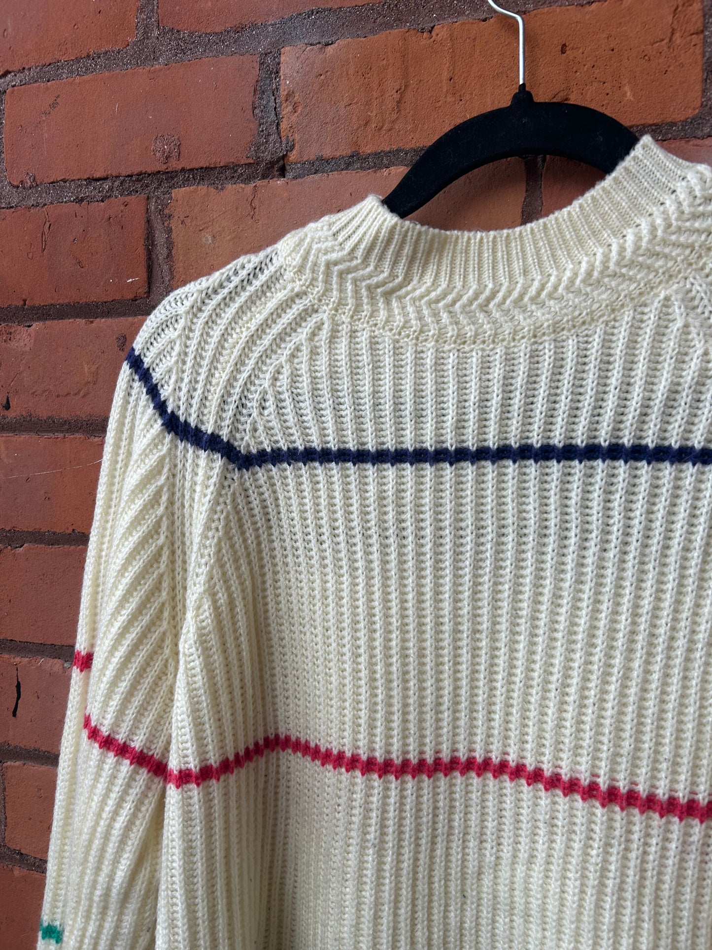 90s Vintage Cream Striped Knit Sweater / Size M