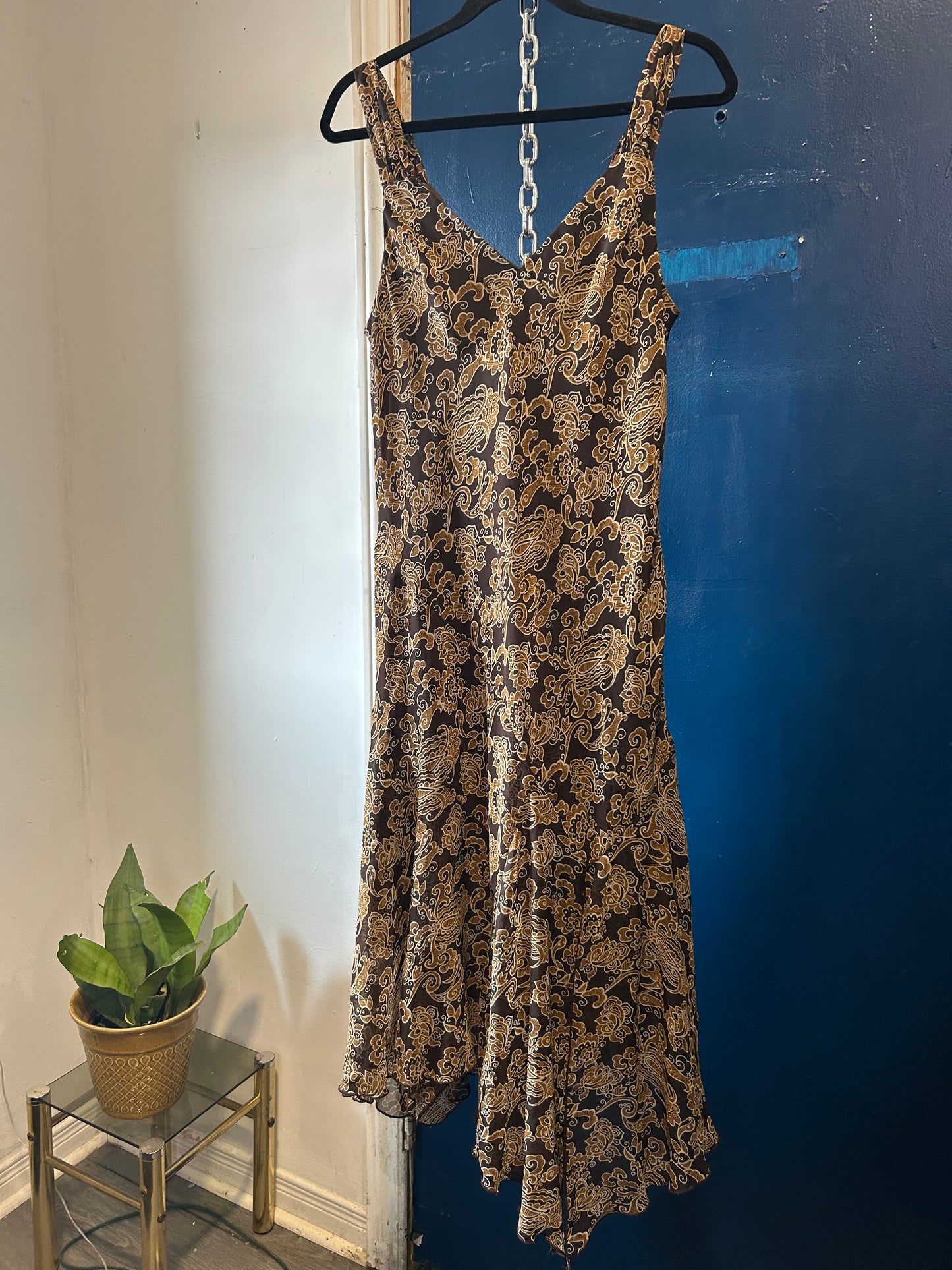 Y2K Vintage Brown Boho Asymmetrical Midi Dress / Size 6