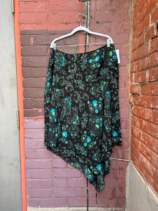 Y2K Vintage Teal & Black Asymmetrical Midi Skirt / 40 Waist