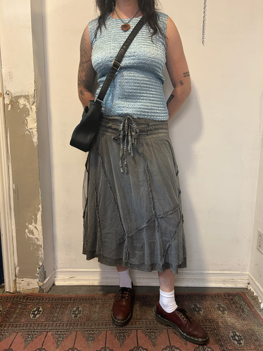 90’s Vintage Light Blue Satin Ruched Tank Top / Size M