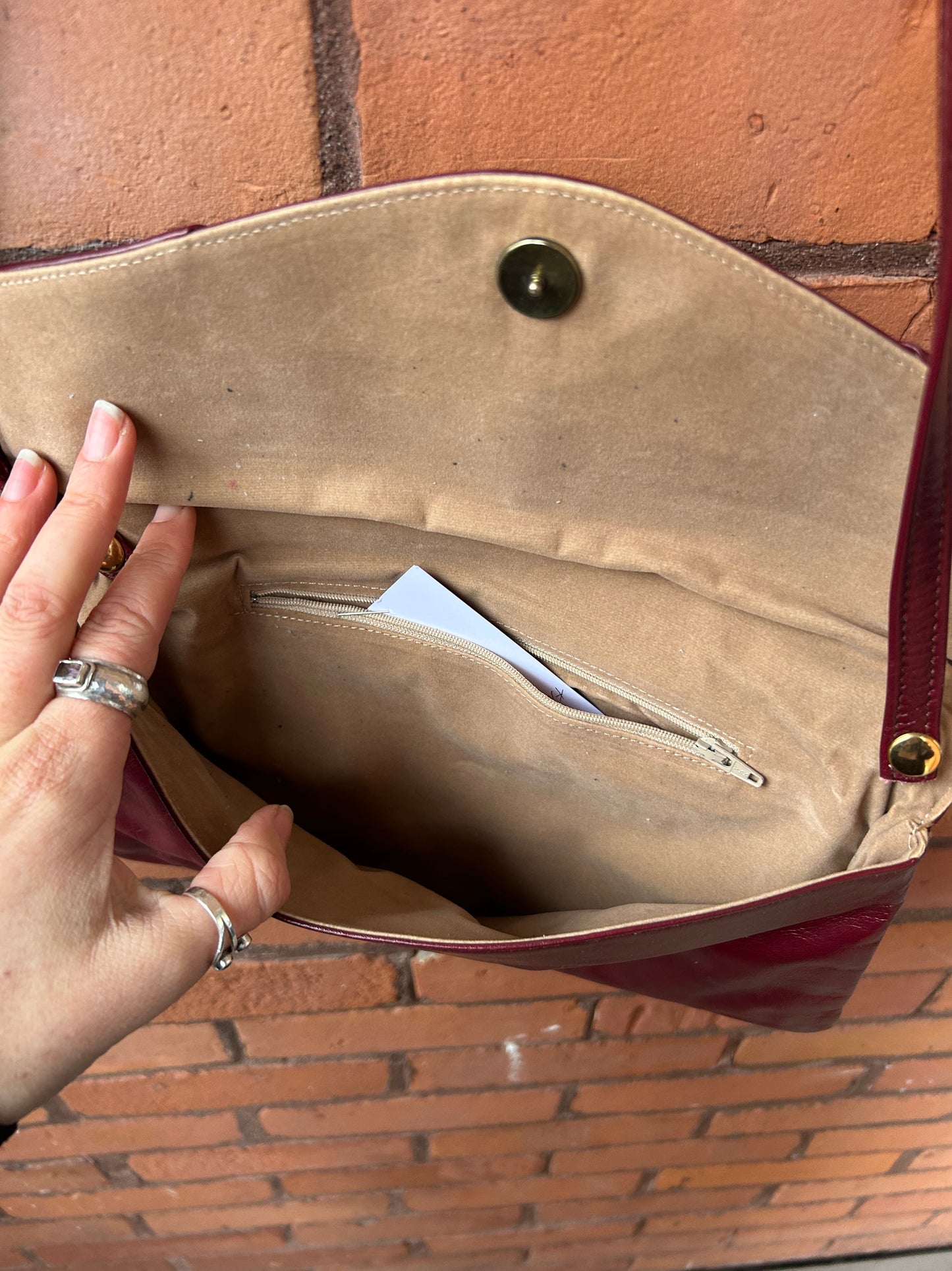 80’s Vintage Burgundy Leather Bow Clutch Purse