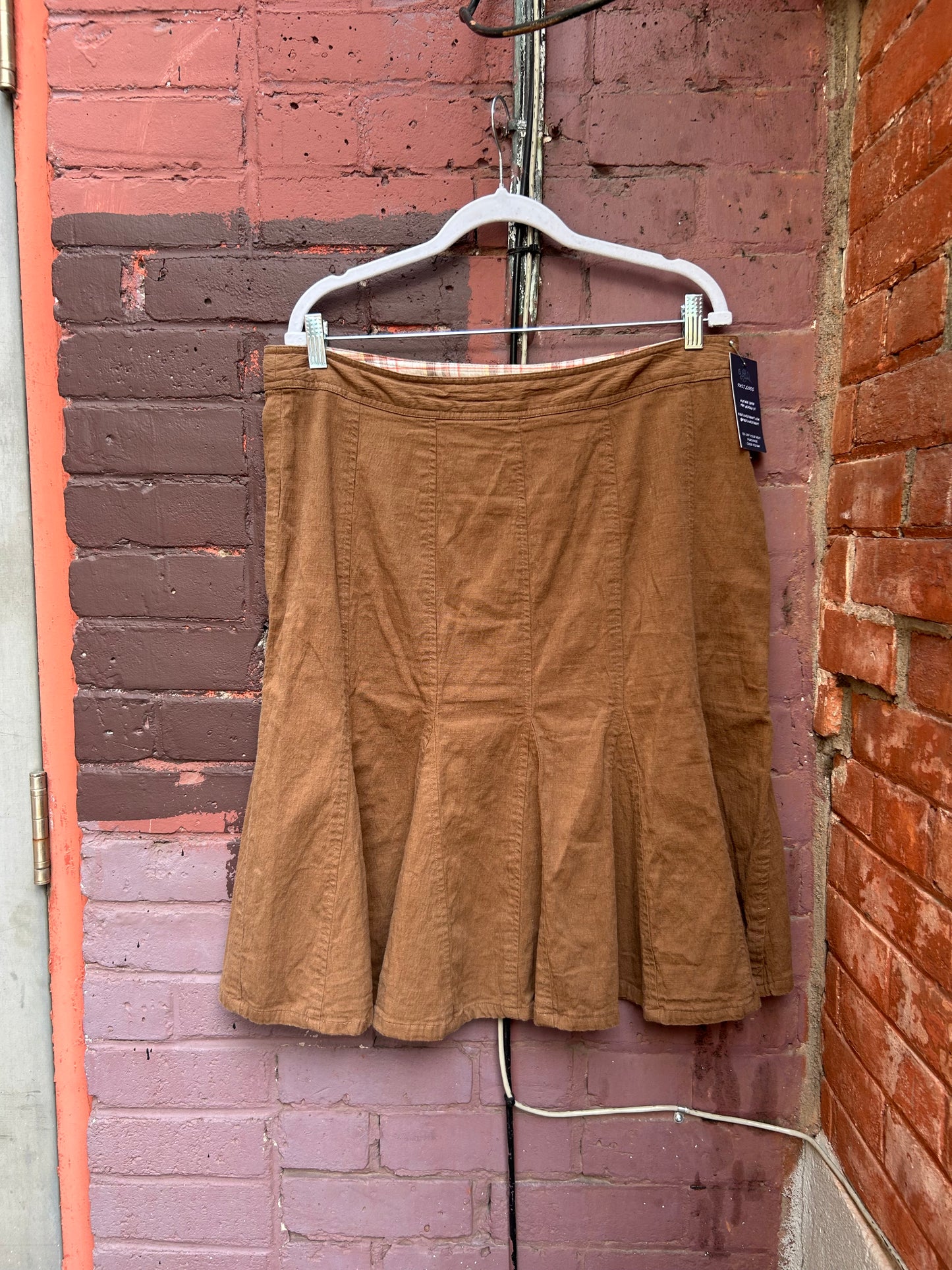 Y2K Vintage Brown Cotton Midi Skirt / 38 Waist