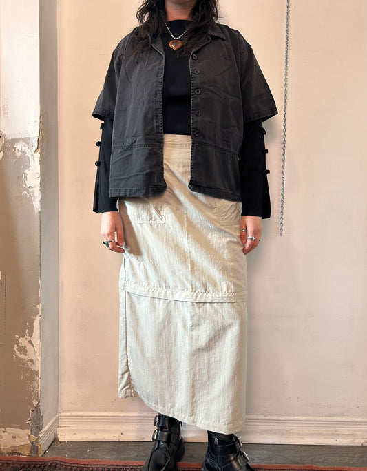 90’s Vintage Faded Black Cotton Short Sleeve Blouse / Size L