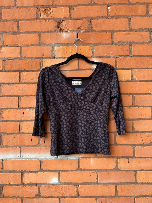 90’s Vintage Purple Floral 3/4 Sleeve Slinky Top / Size S
