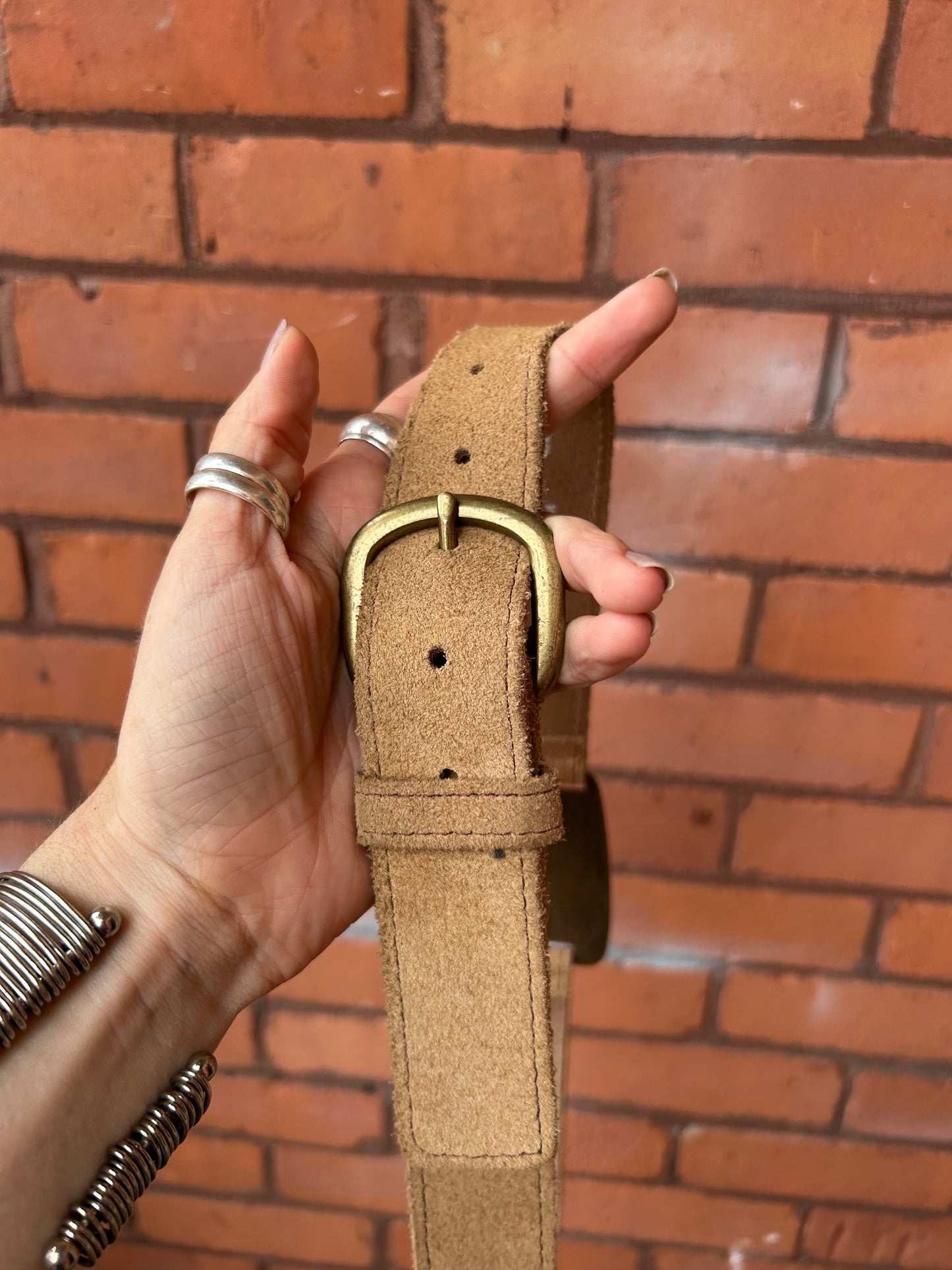 Y2K Vintage Brown Suede Leather Floral Belt / 34 - 38 Waist