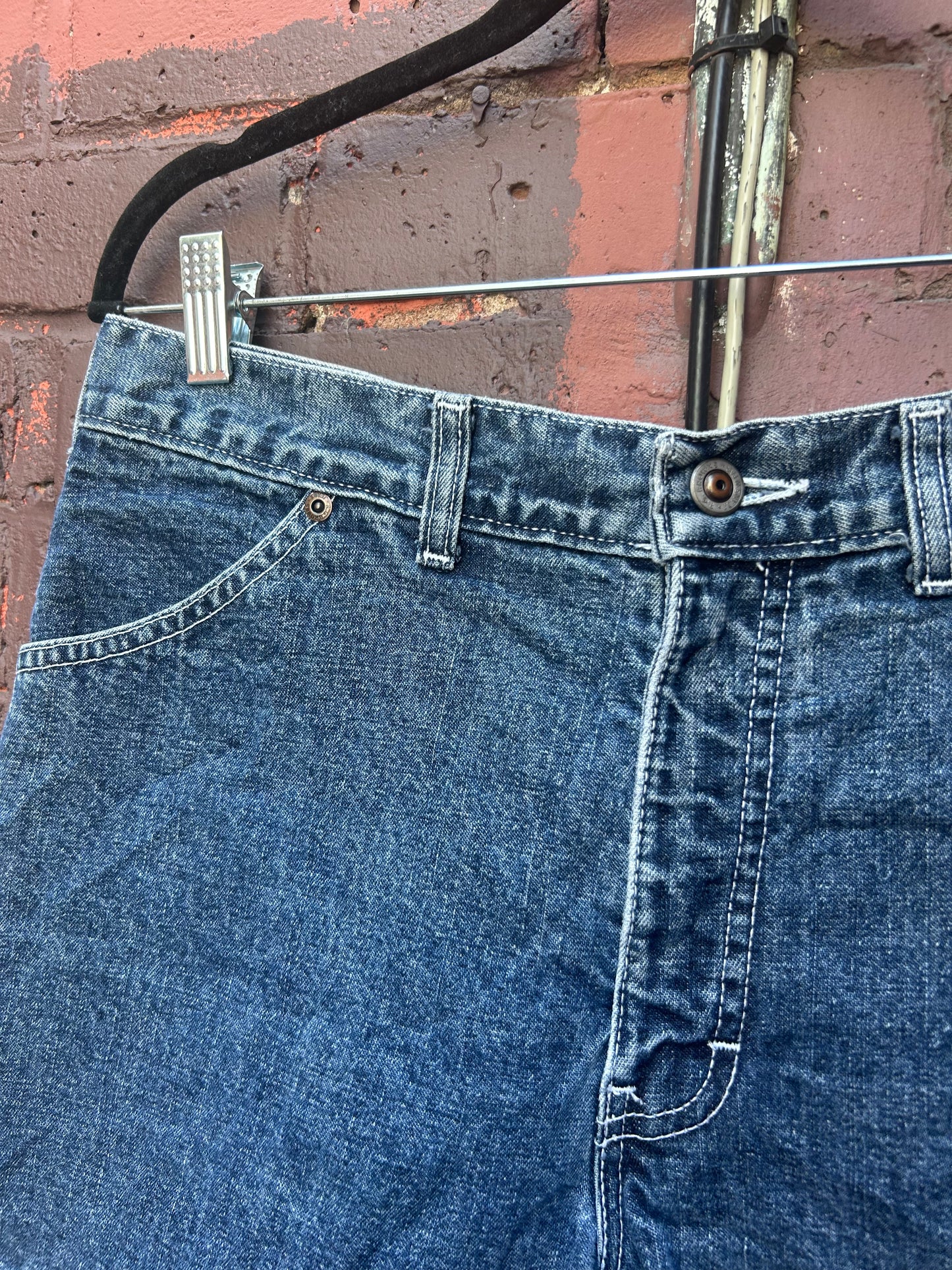 90's Vintage Blue Denim Carpenter Shorts / 32 Waist
