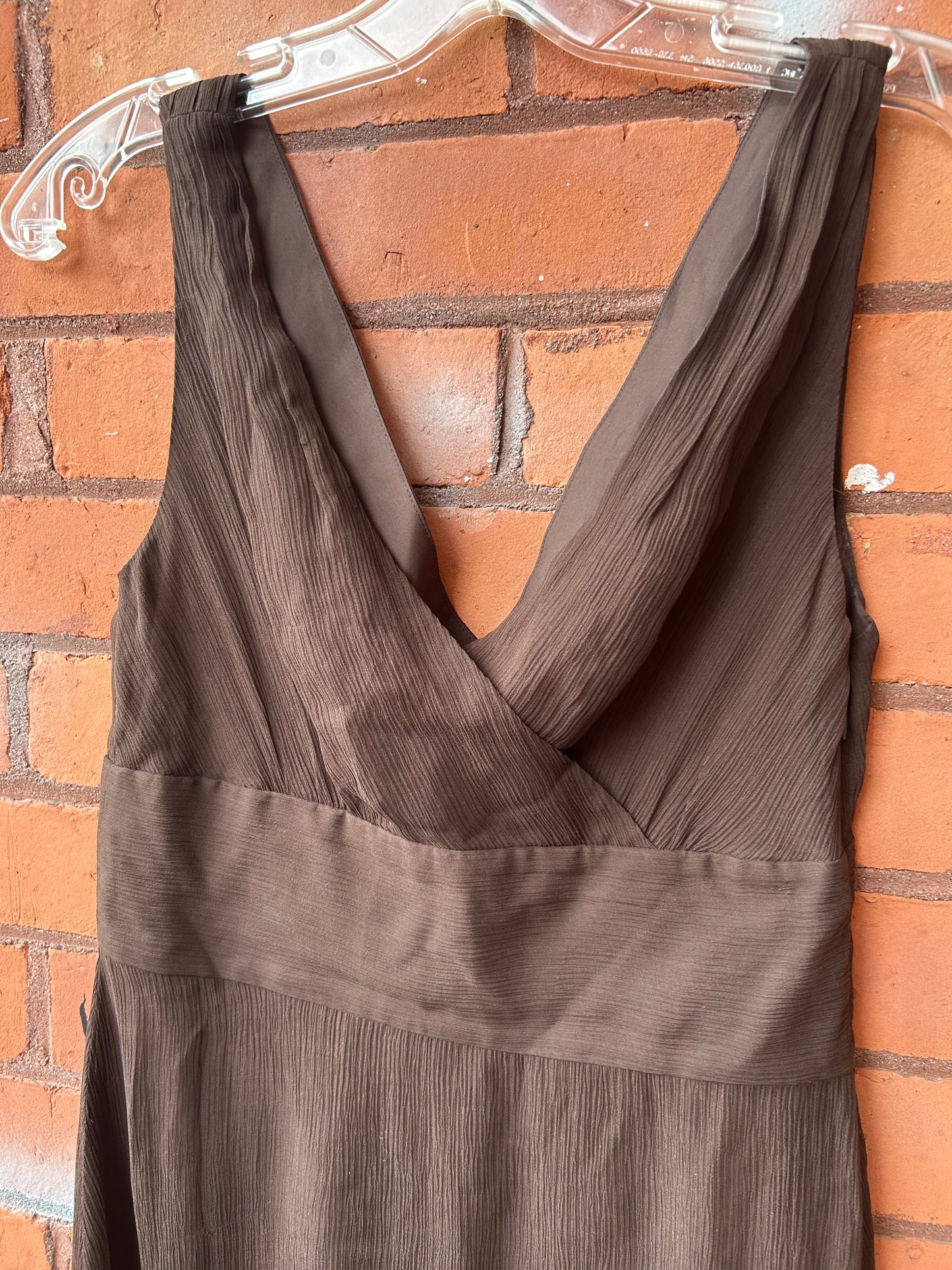Y2K Vintage Brown Silk Midi Dress / Size 0-2