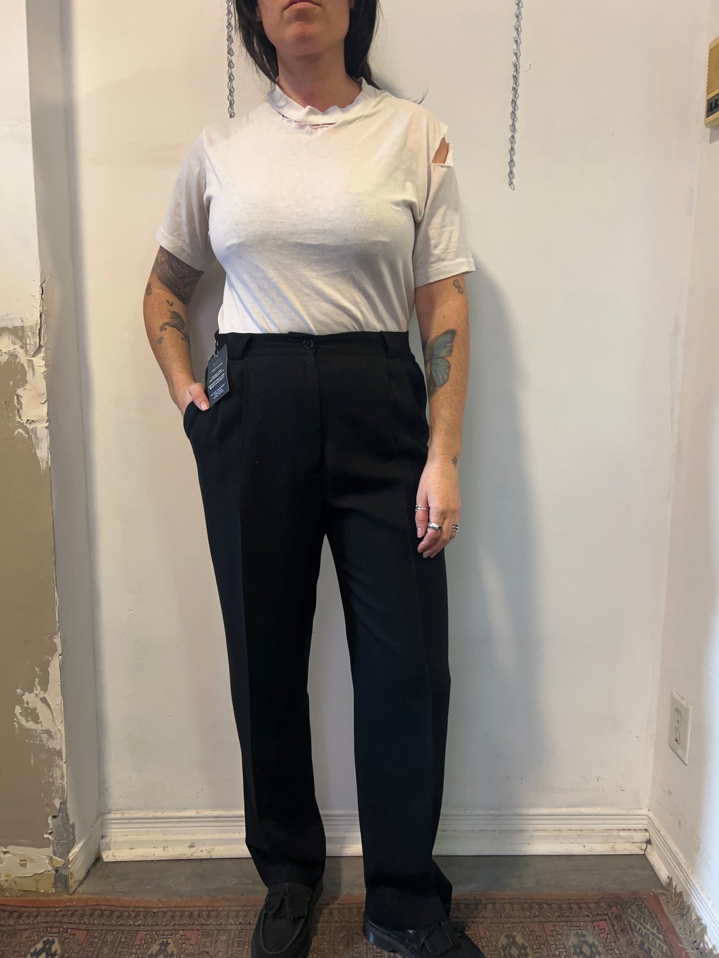 90’s Vintage Black Classic Wool Trousers / 34 Waist