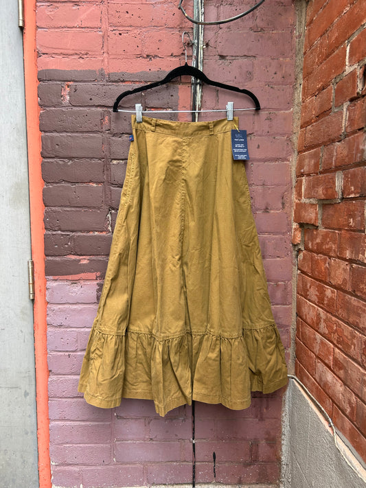 80’s Vintage Deep Mustard Cotton Tiered Midi Skirt / 24 Waist