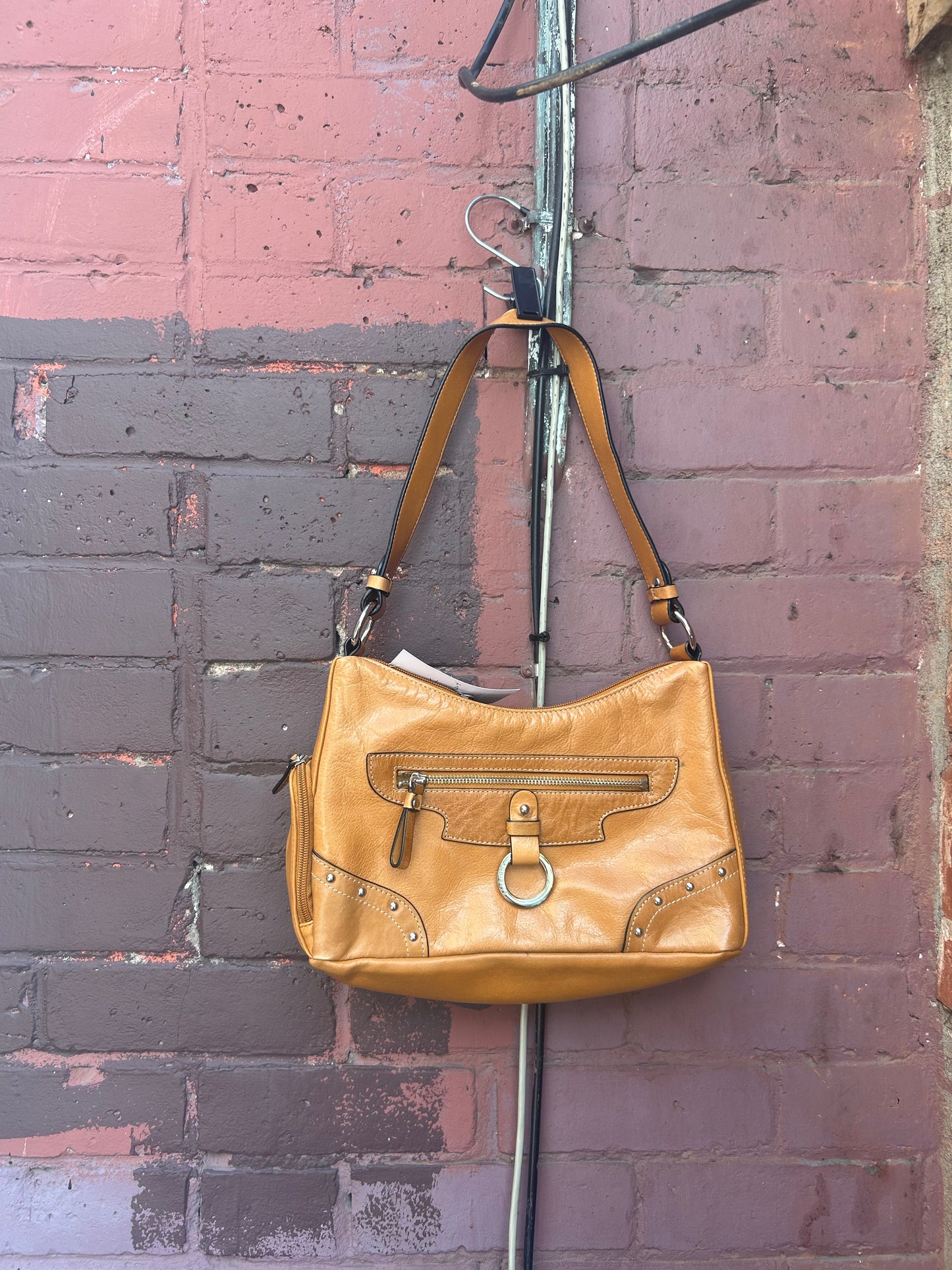 Y2K Vintage Brown Leather Structured Shoulder Purse