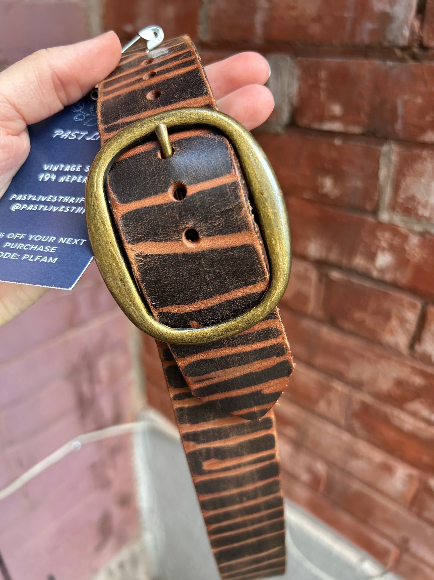 90's Vintage Brown Animal Print Leather Belt / Size S-M