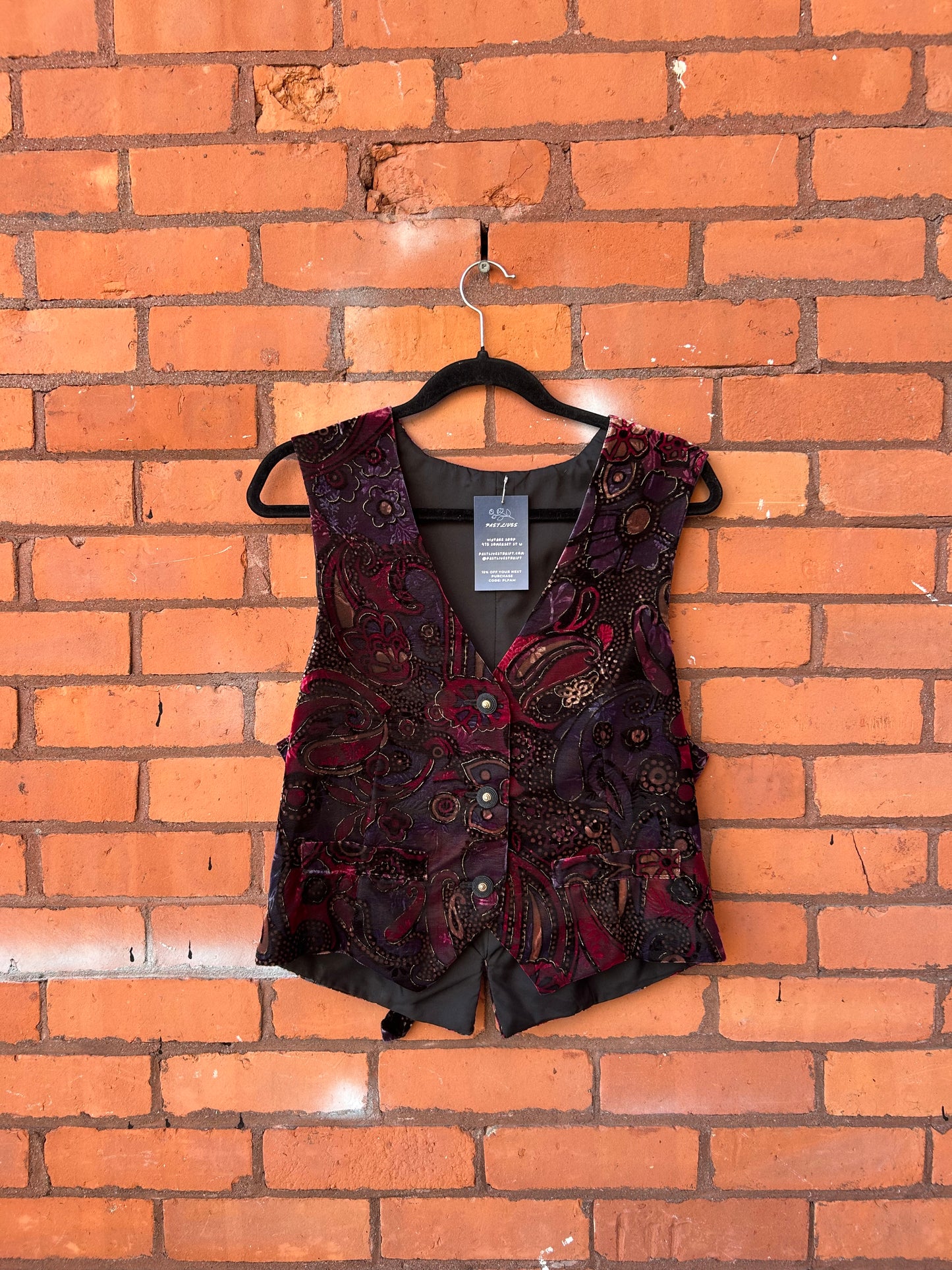 90’s Vintage Paisley Velvet Cropped Vest / Size L