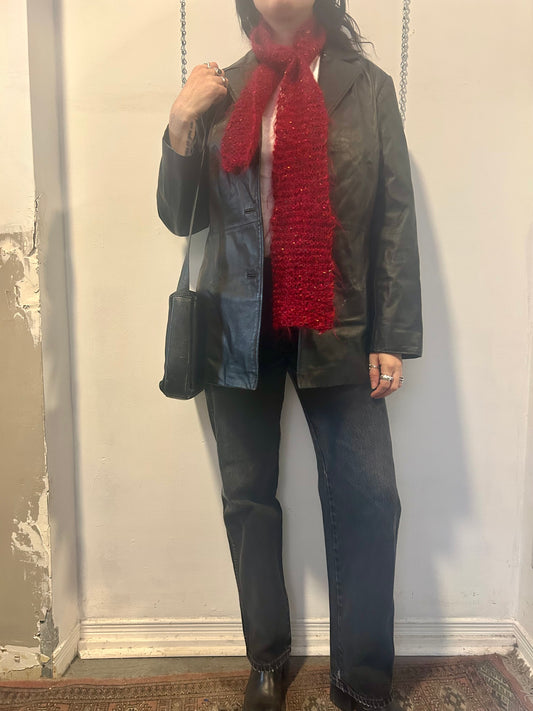 Y2K Vintage Red Mohair Skinny Scarf