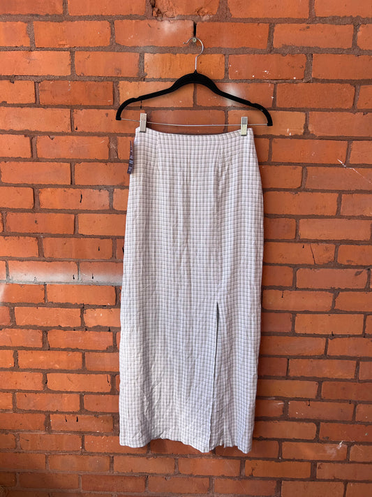 90’s Vintage Grey & White Plaid Maxi Skirt / 26 Waist