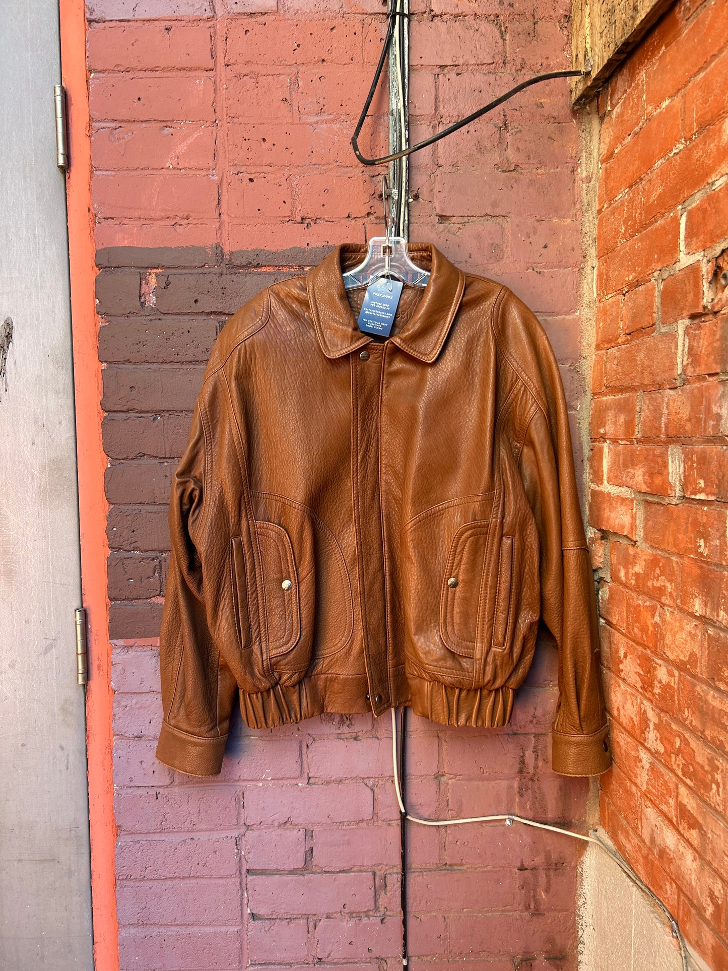 90's Vintage Brown Leather Bomber Jacket / Size M