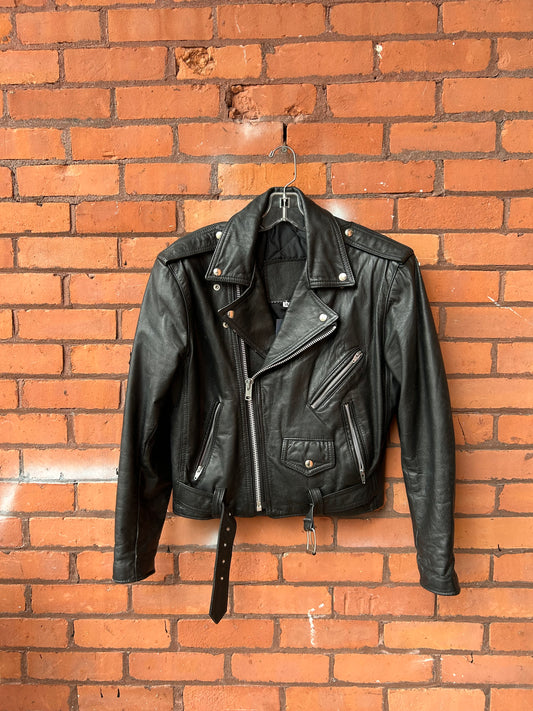 90’s Vintage Black Leather Biker Jacket / Size M