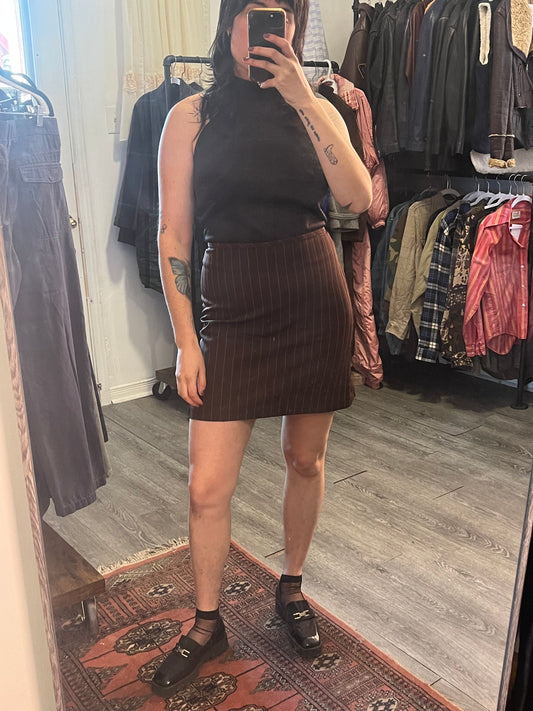 90’s Vintage Brown Pinstripe Mini Skirt / 30 Waist
