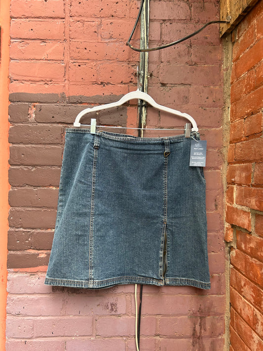 90's Vintage Denim Zipper Slit Mini Skirt / 36 Waist